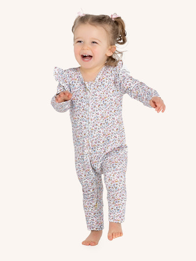 'Forget-me-nots' Precious Frill Coverall Onesie - Snow