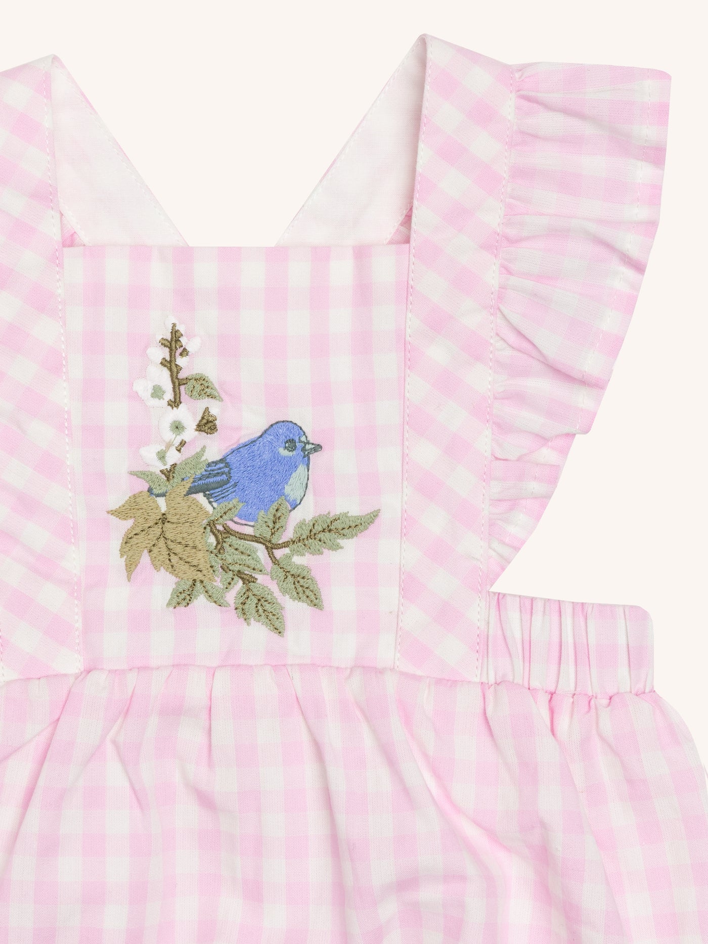 'Bluebird' Flutter Romper - Pink Gingham