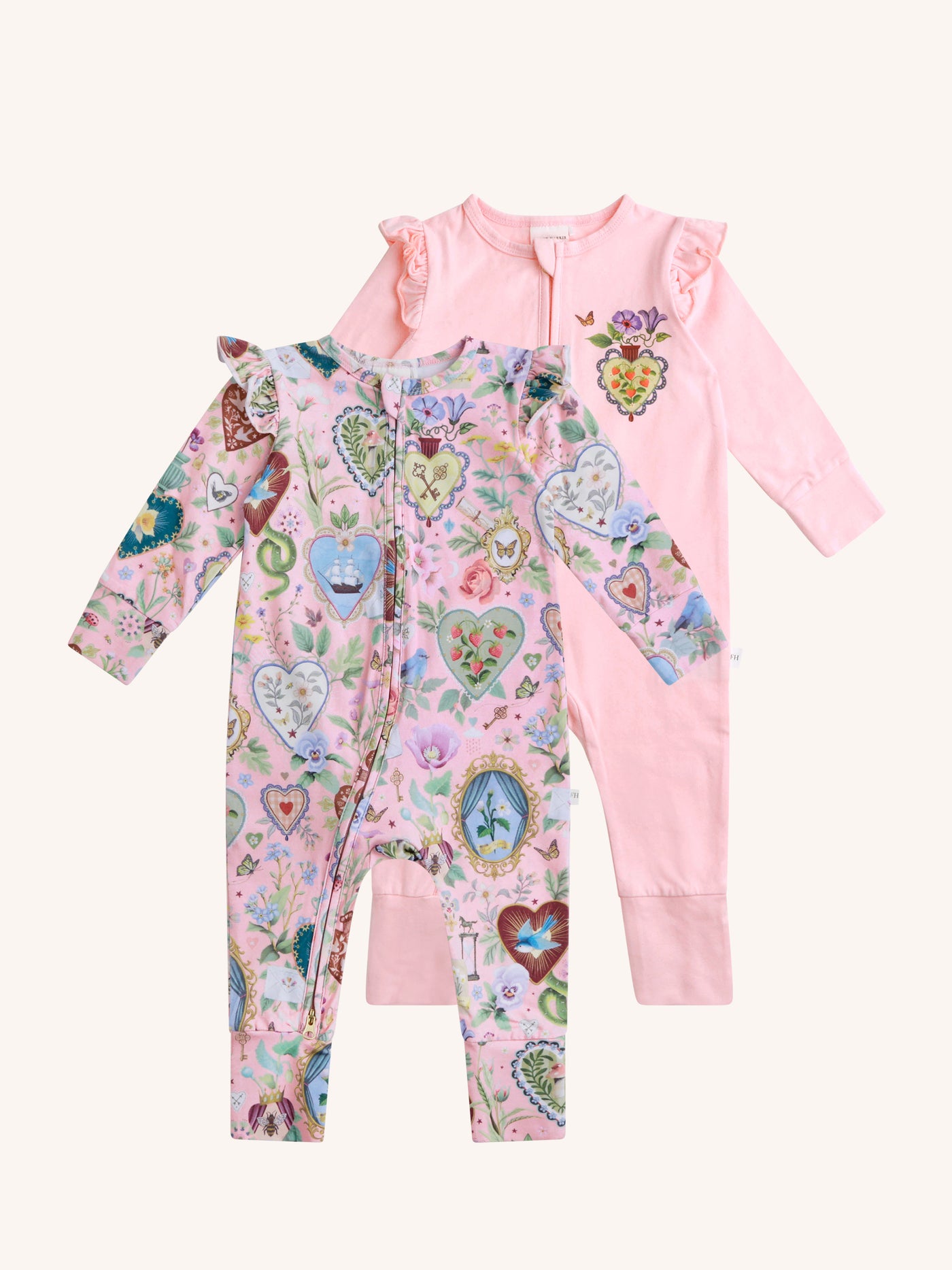 'All my Hearts' Precious Frill Coverall Set - 2 pack - Parfait Pink