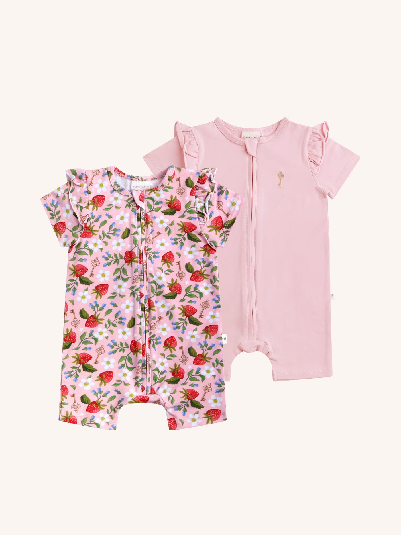 'Hearts Floral' Precious Frill Shorty Coverall Set - 2 pack - Pink