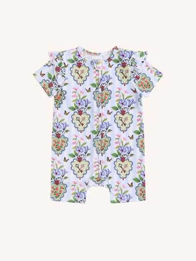 'Hearts' Precious Shorty Frill Coverall - Blue Stripe