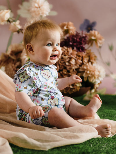 'Hearts' Precious Shorty Frill Coverall - Blue Stripe
