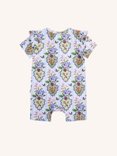'Hearts' Precious Shorty Frill Coverall - Blue Stripe