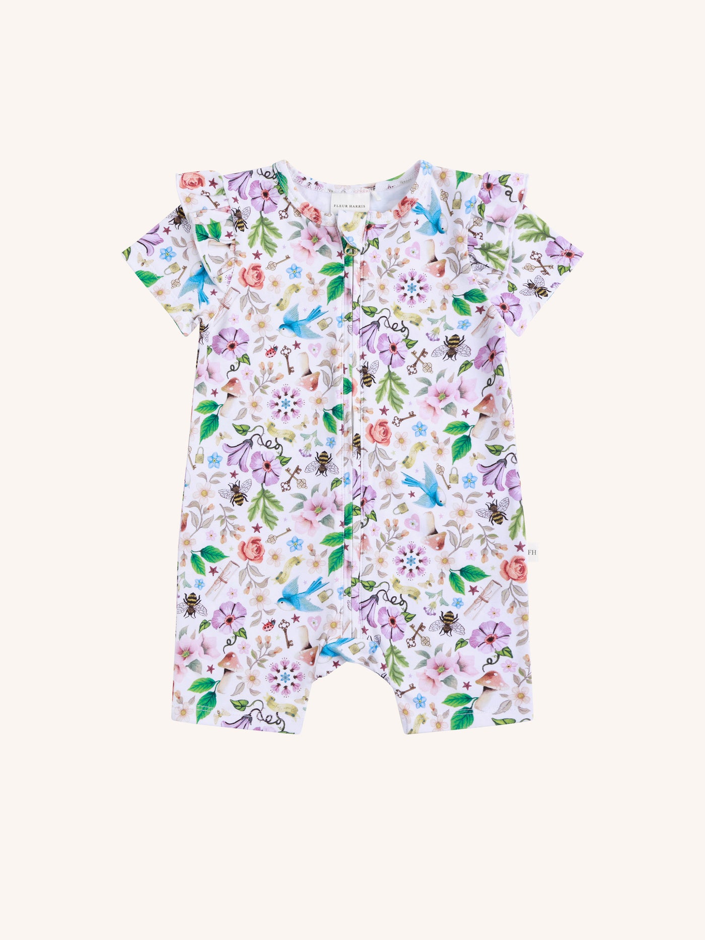 'Secret Diary' Precious Shorty Frill Coverall - Egret