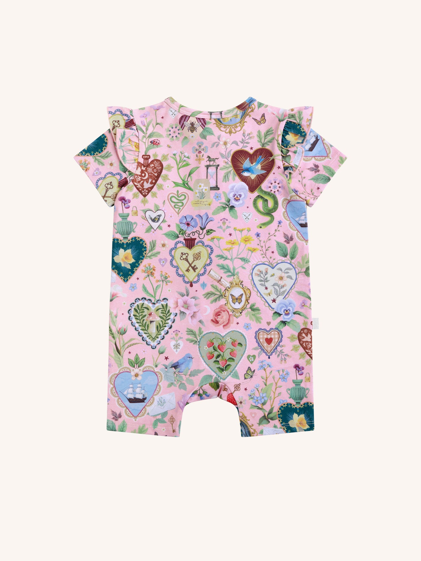 'All my Hearts' Precious Shorty Frill Coverall - Parfait Pink