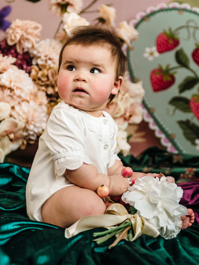'All my Hearts' Pixie Romper - Egret