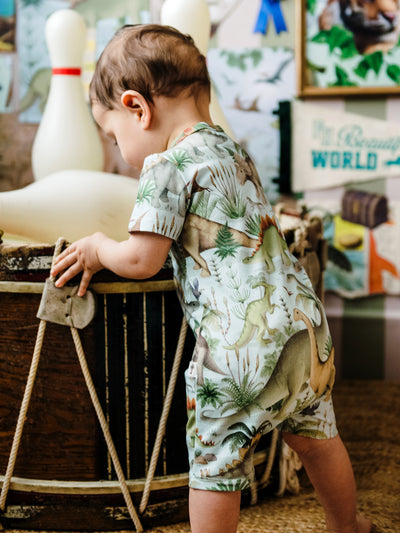 'Prehistorica' Timeless Shorty Coverall Set - 2 pack - Dusty Teal