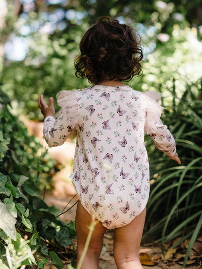 'Dancing Butterflies' Flutter Bodysuit - Pearl