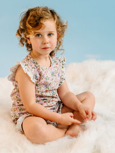 'Garden Ditsy' Shorty Frill Sleepset - Strawberry Cream