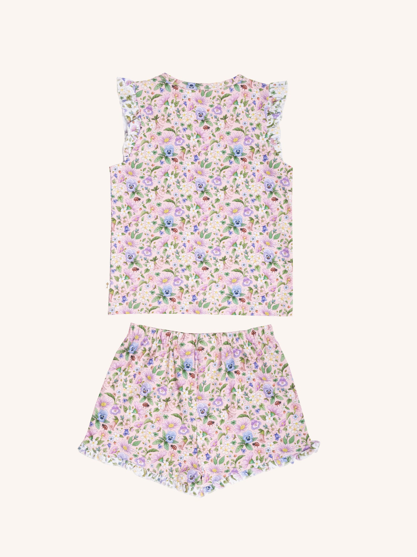 'Garden Ditsy' Shorty Frill Sleepset - Strawberry Cream