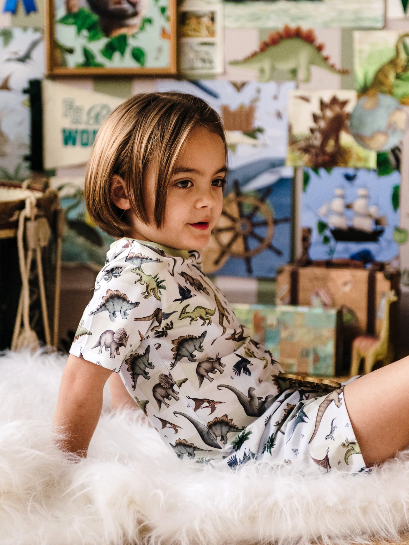'Prehistorica' Tavi Sleep Set - Avocado Check