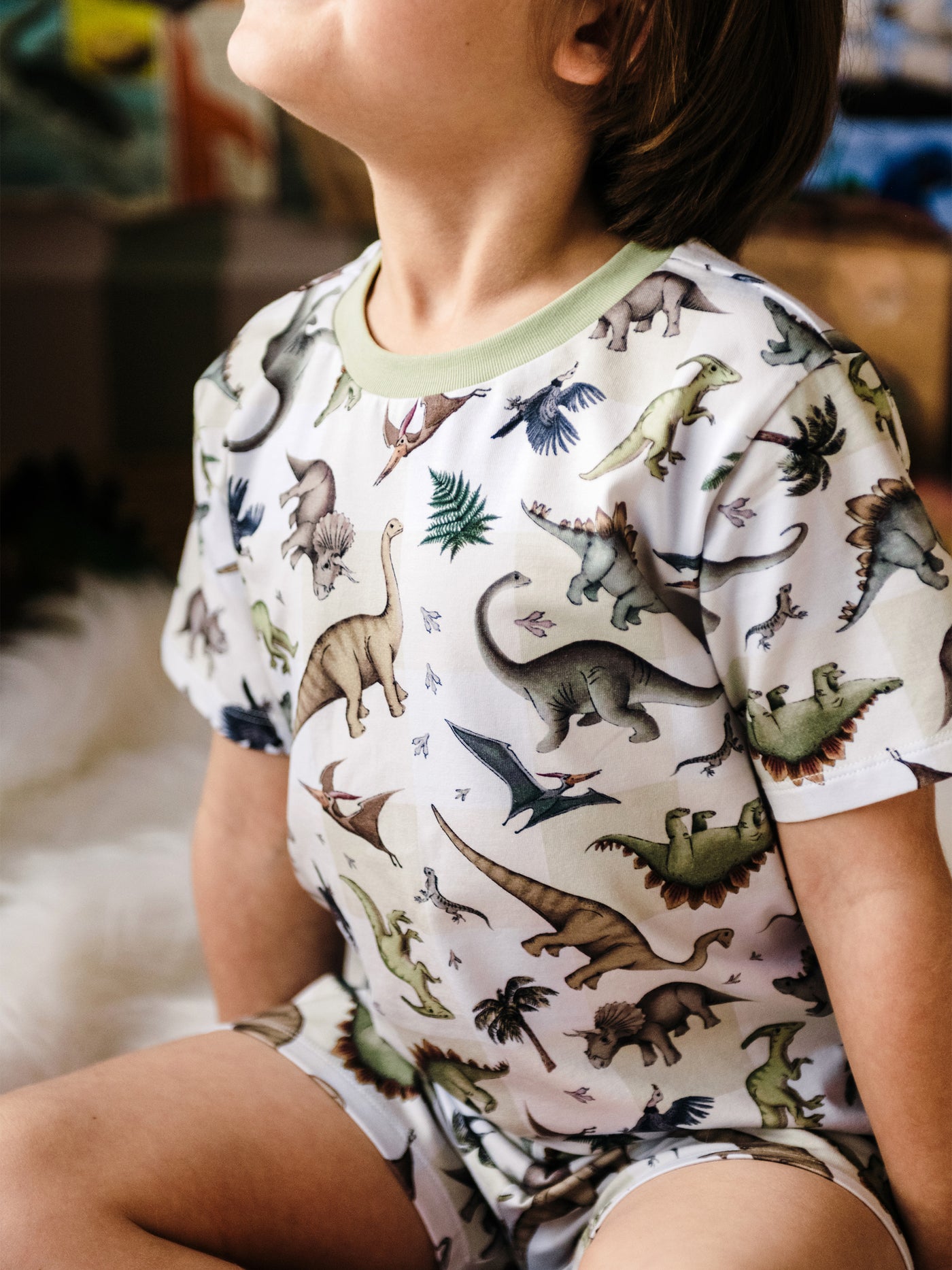'Prehistorica' Tavi Sleep Set - Avocado Check