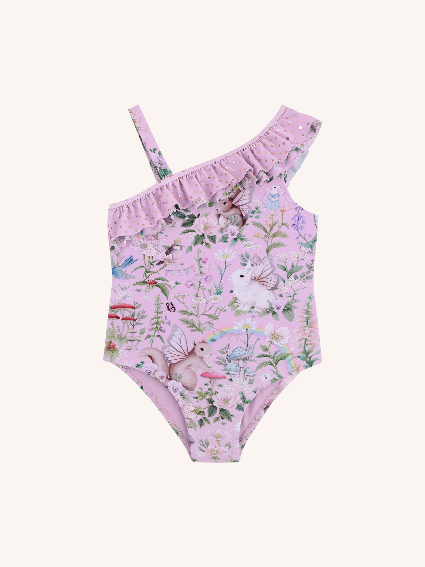 'Fairyland' Asymmetrical One Piece Swimsuit - Pink Lavender