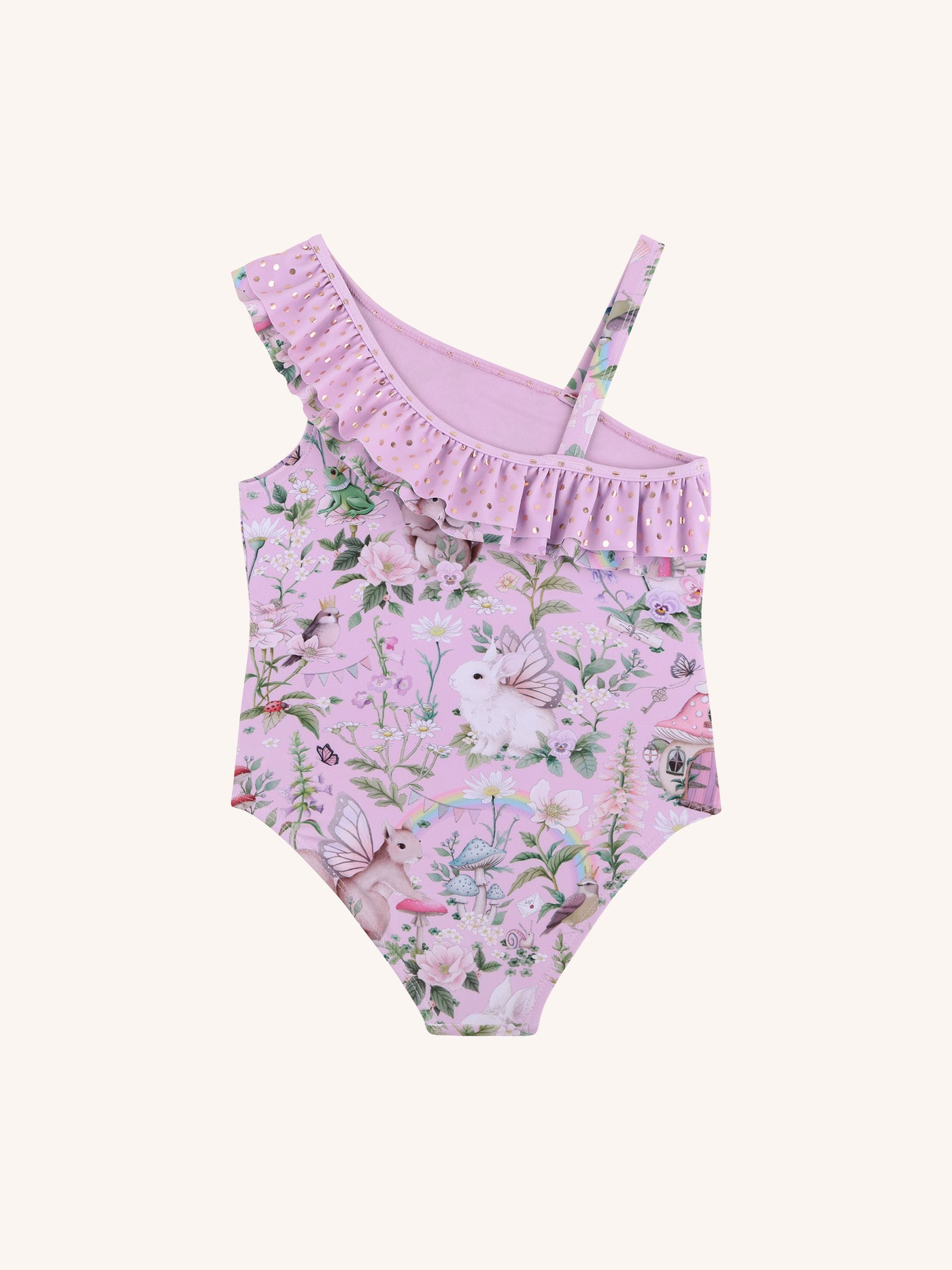 'Fairyland' Asymmetrical One Piece Swimsuit - Pink Lavender