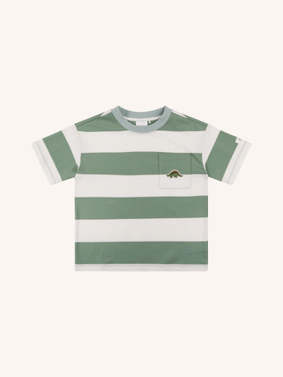 'Prehistorica' Hawser Stripe Tee - Olive Leaf