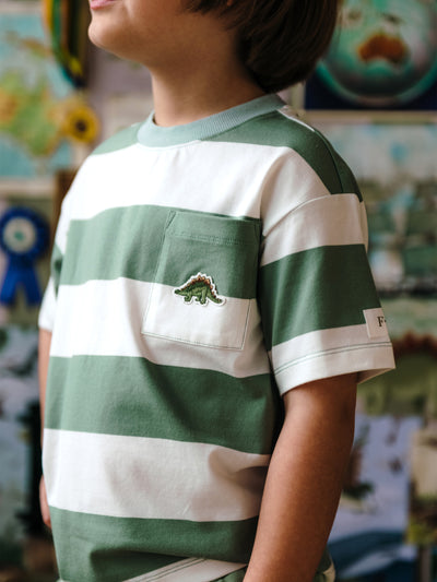 'Prehistorica' Hawser Stripe Tee - Olive Leaf