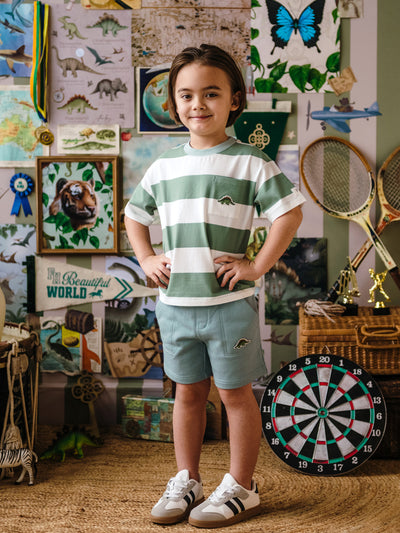 'Prehistorica' Hawser Stripe Tee - Olive Leaf