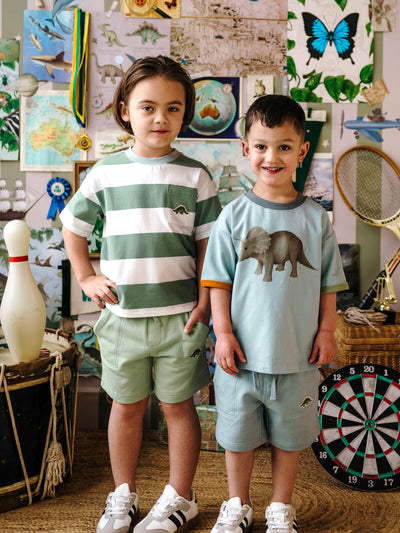 'Prehistorica' Hawser Stripe Tee - Olive Leaf