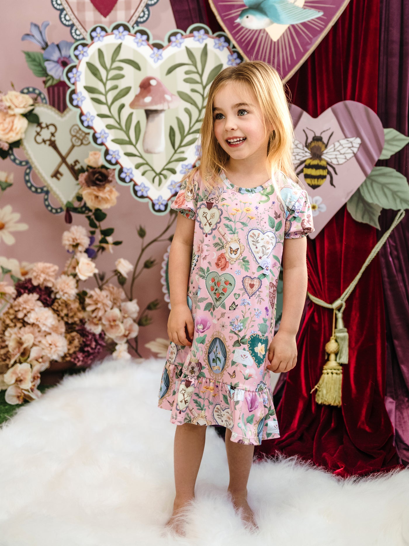'All my Hearts' Plume Nightie - Parfait Pink