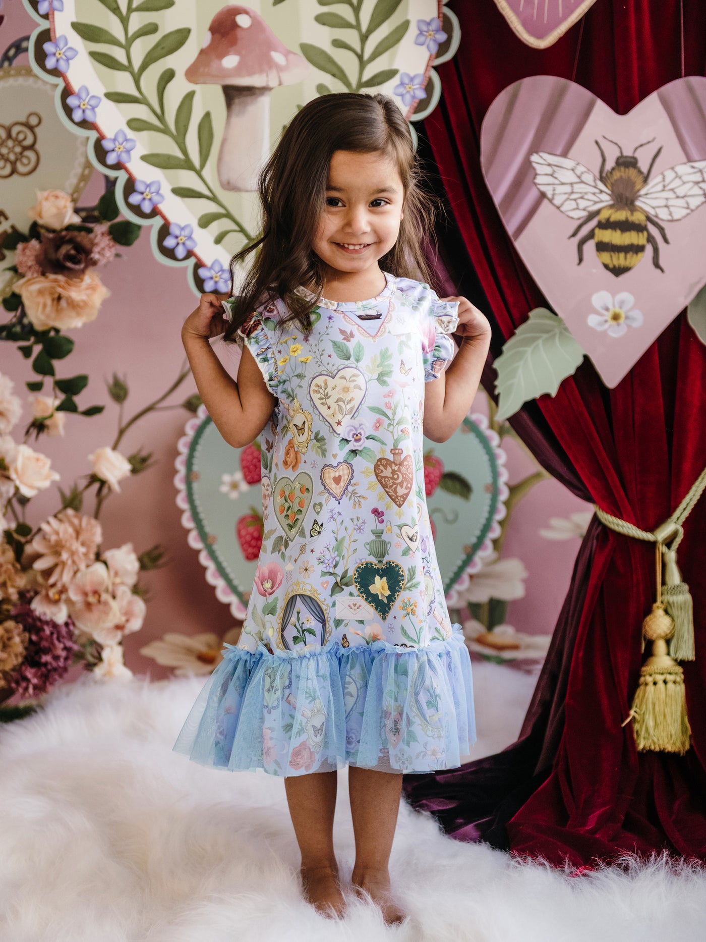 'All my Hearts' Amore Tulle Nightie - Powder Blue