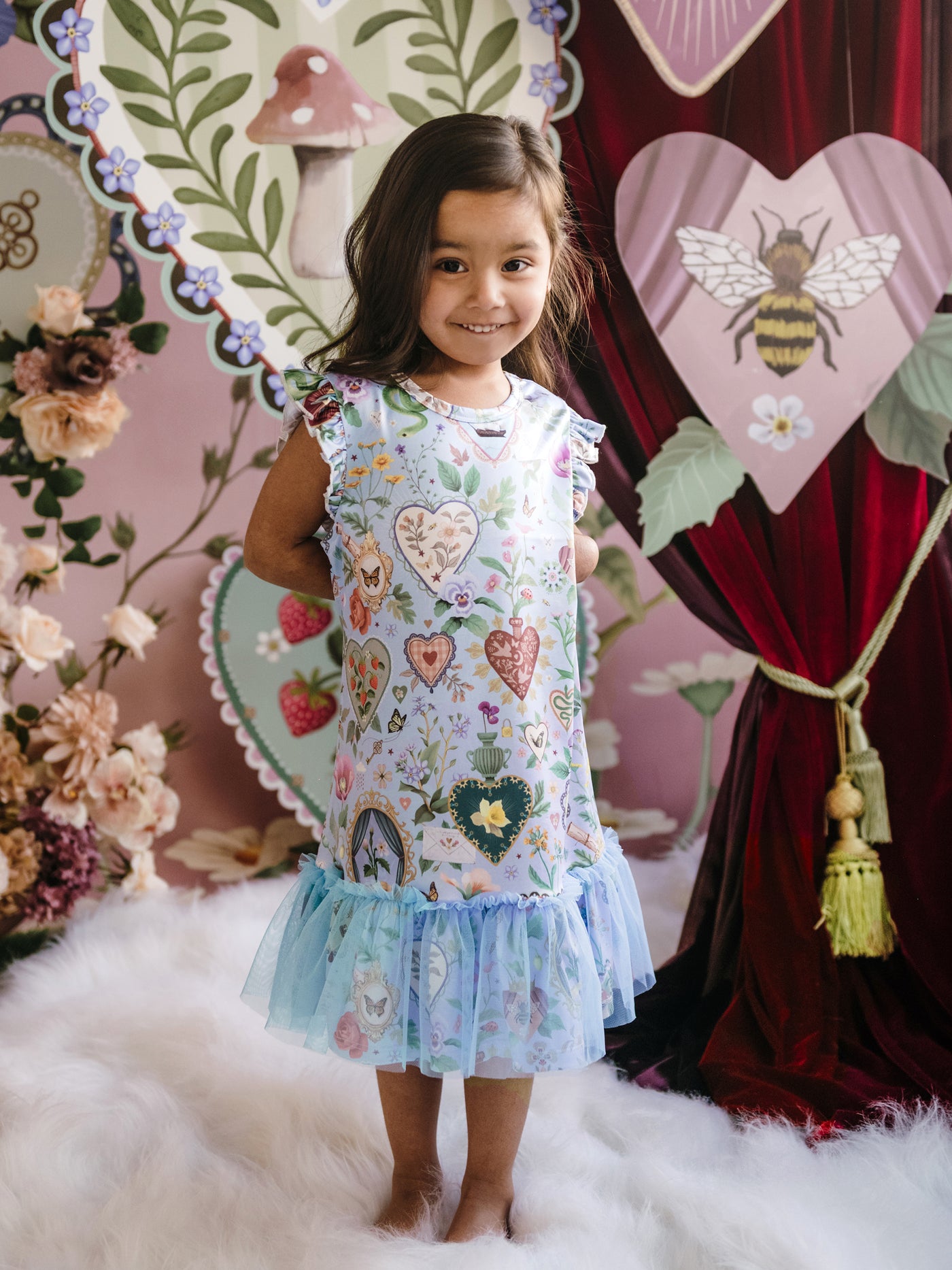 'All my Hearts' Amore Tulle Nightie - Powder Blue
