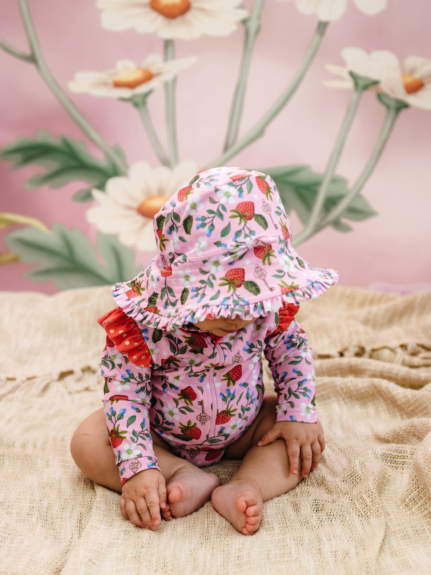 'Hearts Floral' Delphine Baby Swimsuit - Pink