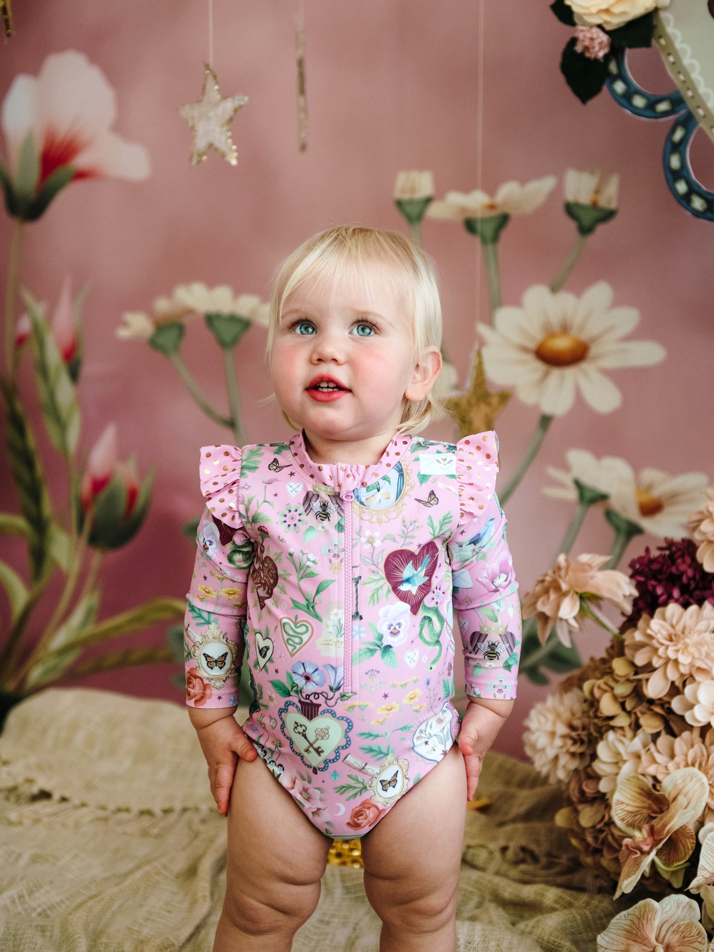 'All my Hearts' Delphine Baby Swimsuit - Pink Love