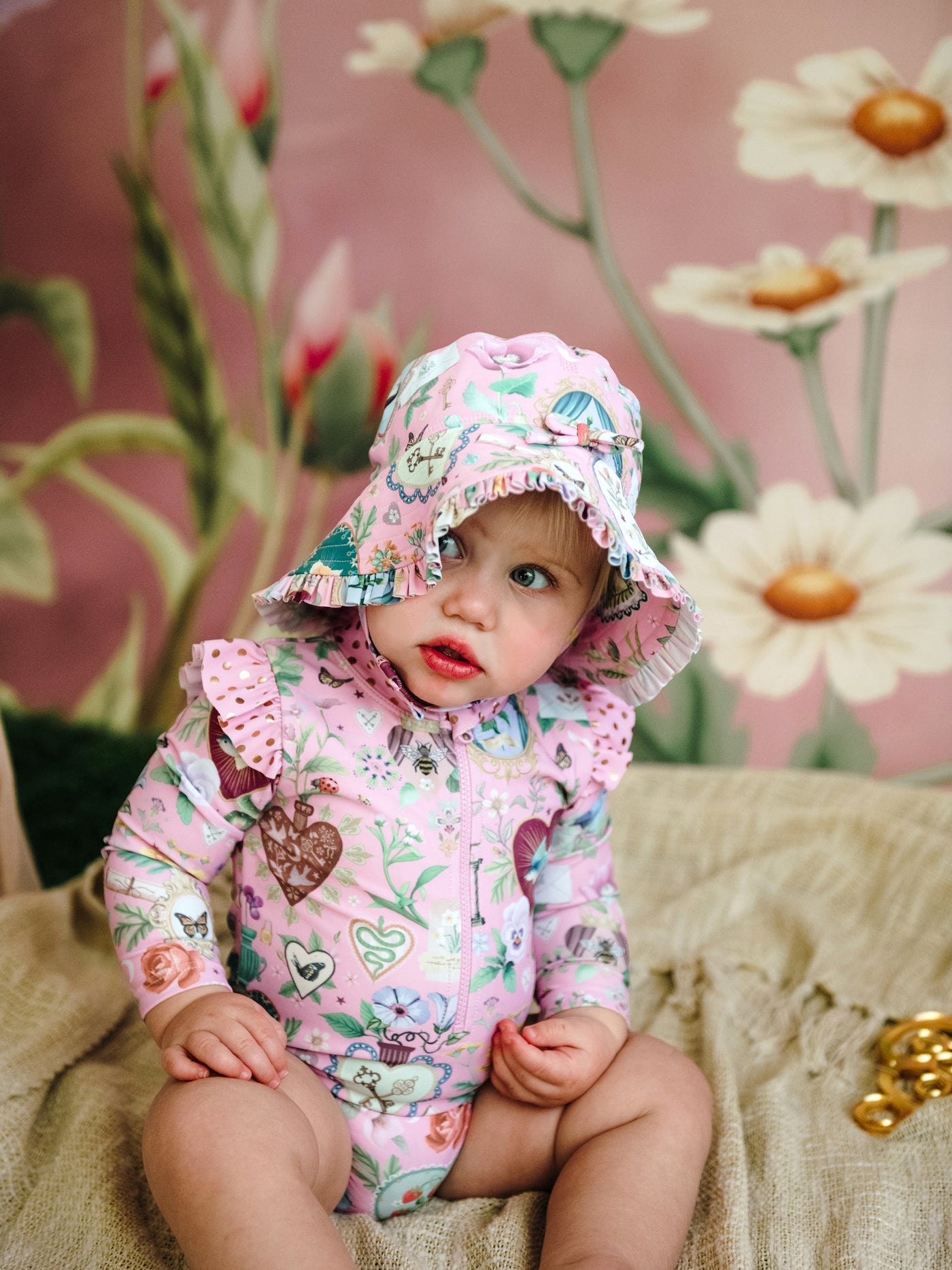 'All my Hearts' Delphine Baby Swimsuit - Pink Love