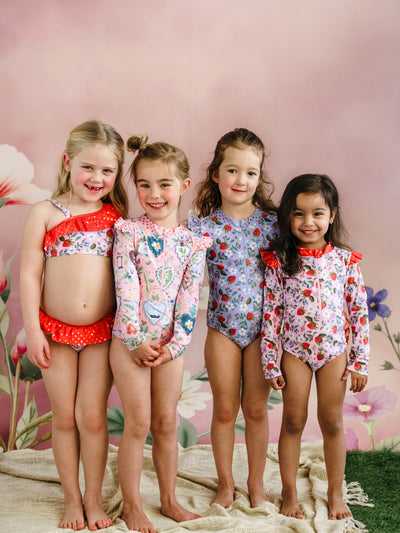 'Hearts Floral' Delphine Junior One Piece Swimsuit - Pink