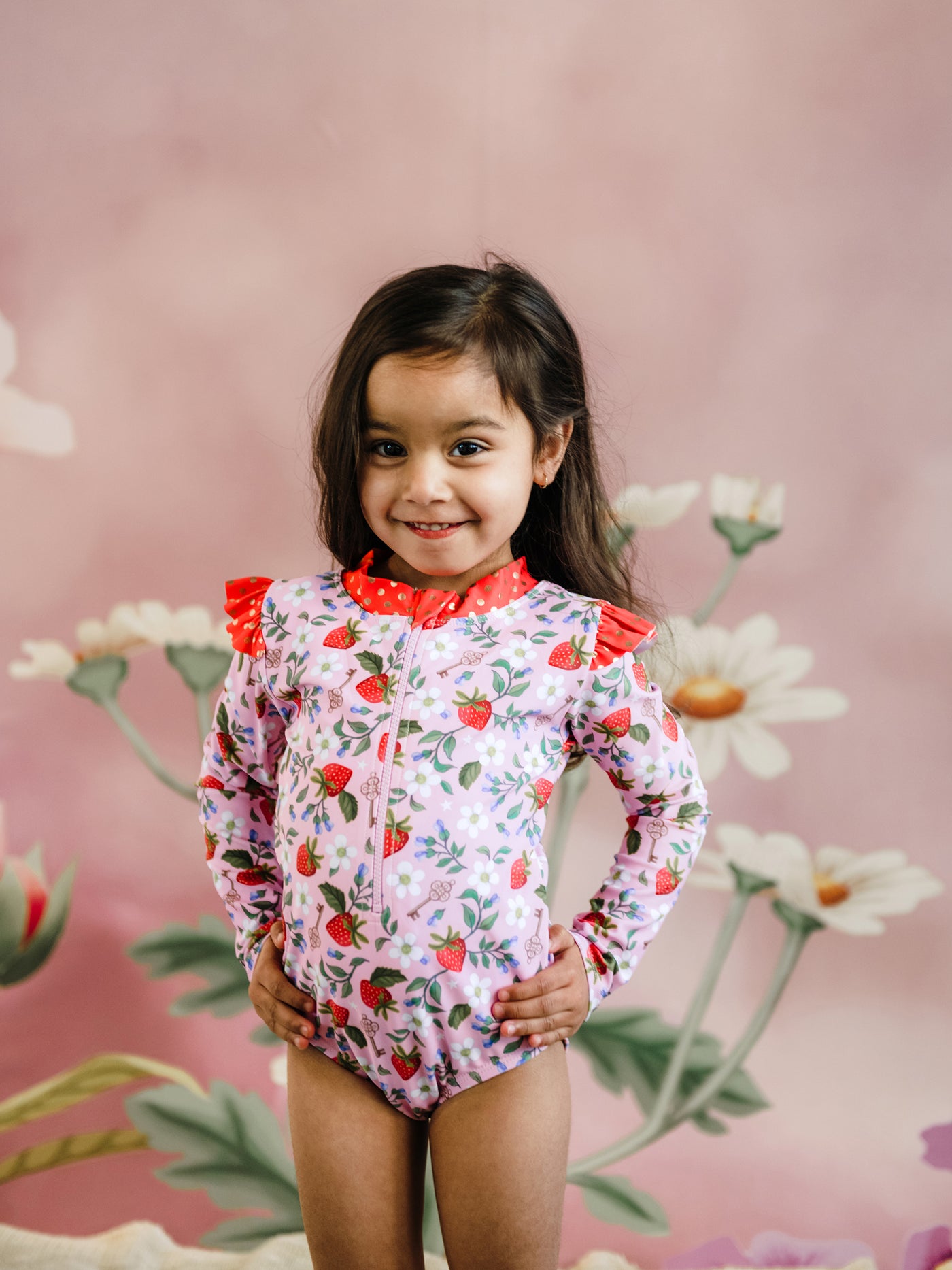 'Hearts Floral' Delphine Junior One Piece Swimsuit - Pink
