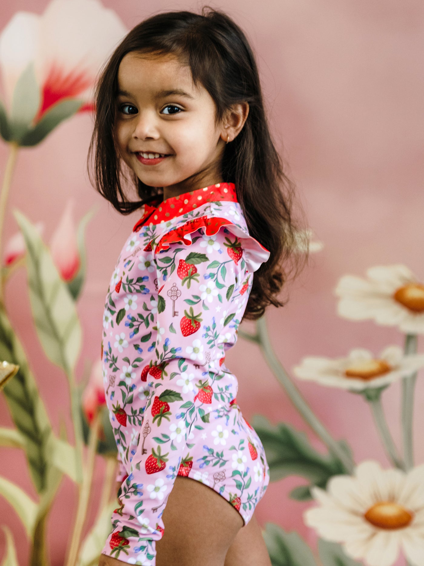 'Hearts Floral' Delphine Junior One Piece Swimsuit - Pink