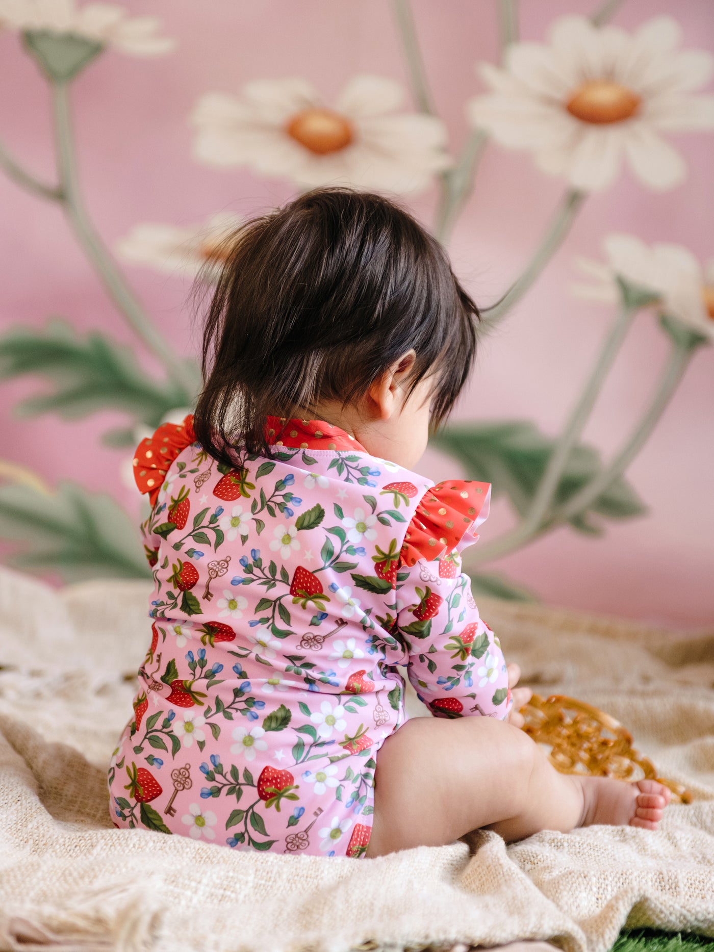 'Hearts Floral' Delphine Baby Swimsuit - Pink