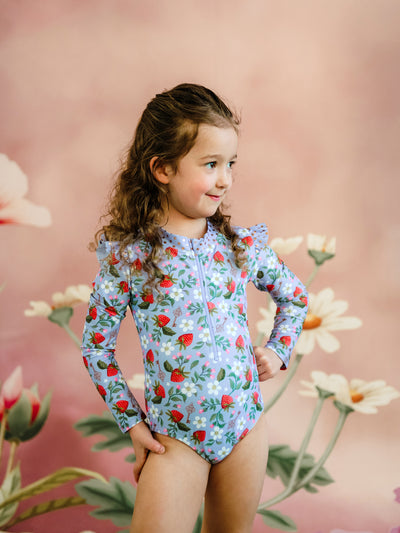 'Hearts Floral' Delphine Junior One Piece Swimsuit - Bright Violet