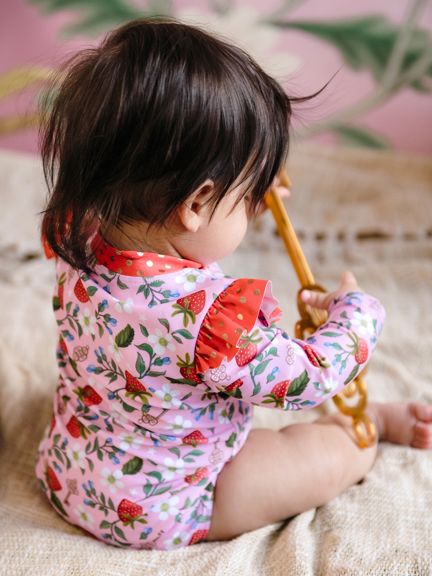'Hearts Floral' Delphine Baby Swimsuit - Pink