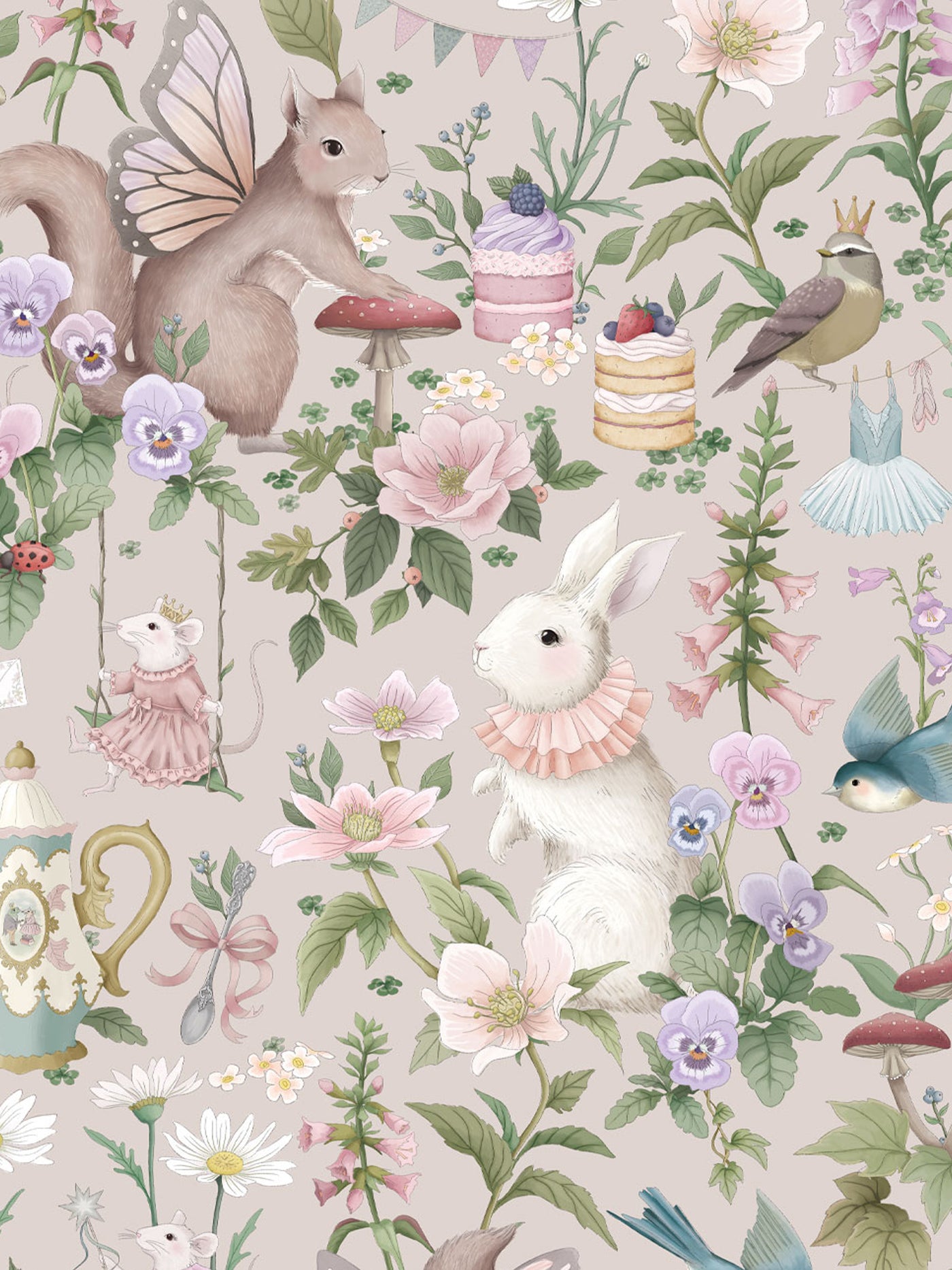 'Garden Party' Wallpaper-Soft Warm Gray