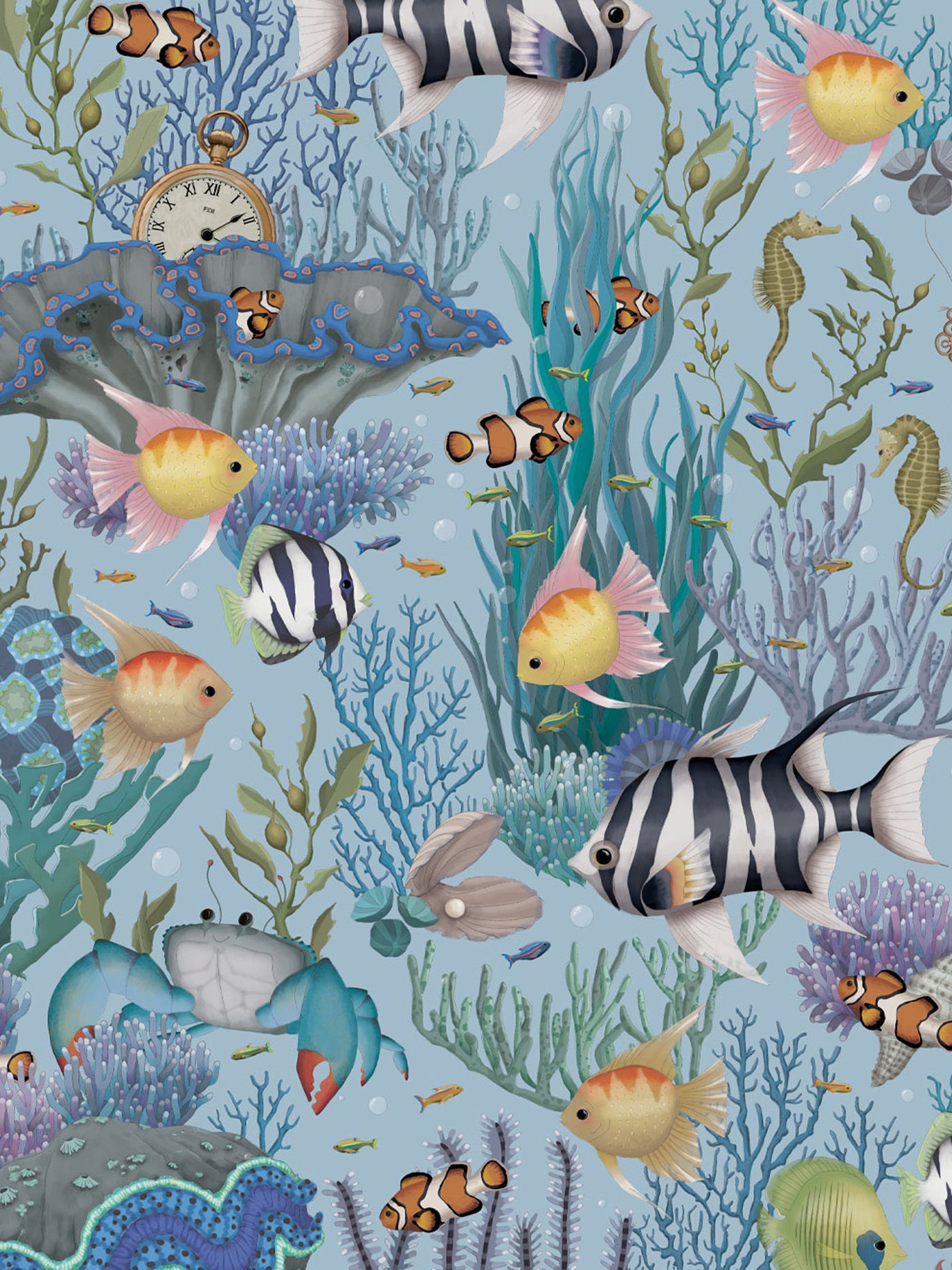 'Treasure Reef' Wallpaper-Island Blue