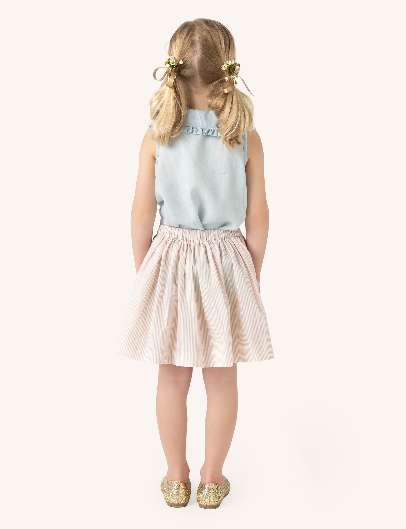 Button Through Skirt - Blush Stripe